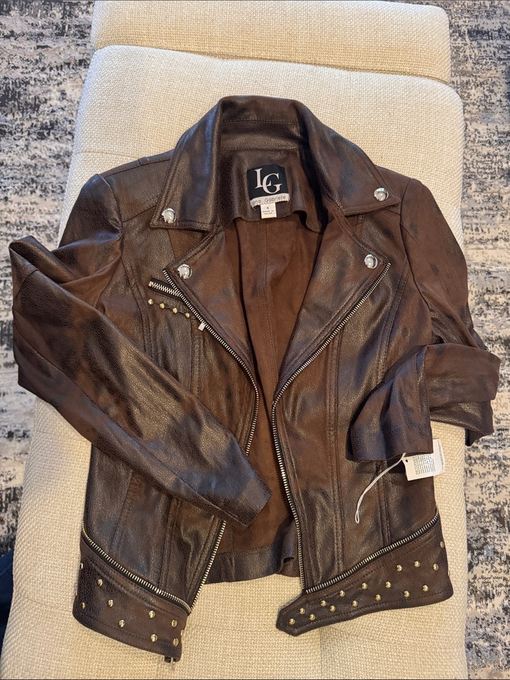 LG Brown Studded faux Leather Moto Jacket